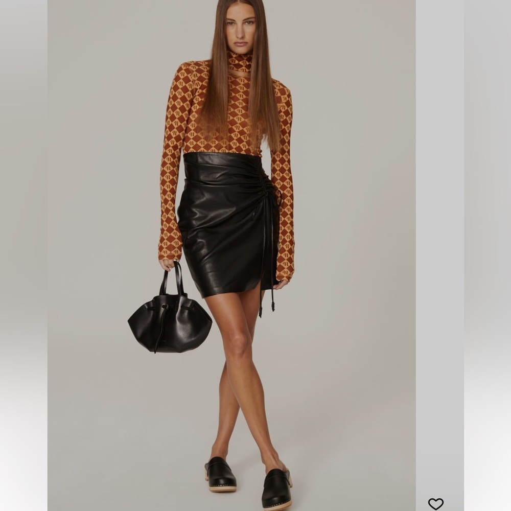 Nanushka Zow Vegan Faux Leather Ruched Black Designer Mini Skirt S